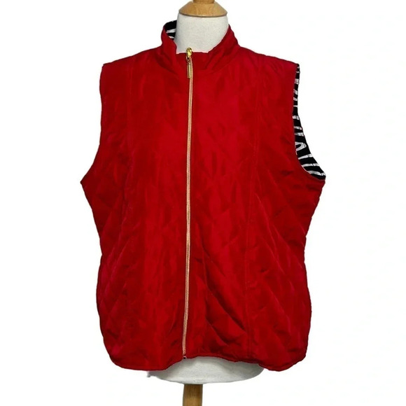 Casual Identity XL red + black/white zebra print reversible‎ quilted vest - Picture 3 of 11